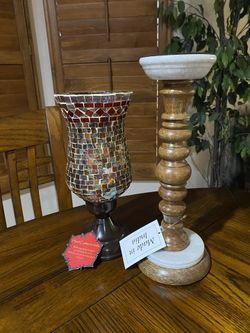 Brand New Glass Vase And Wood Candle Holder