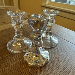 3 Glass Taper Candlestick Holders 
