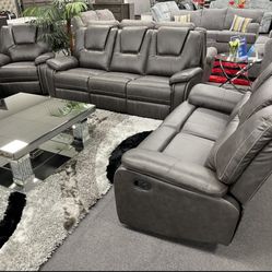 3PC Gray Sofa & Love Seat & Free Recliner