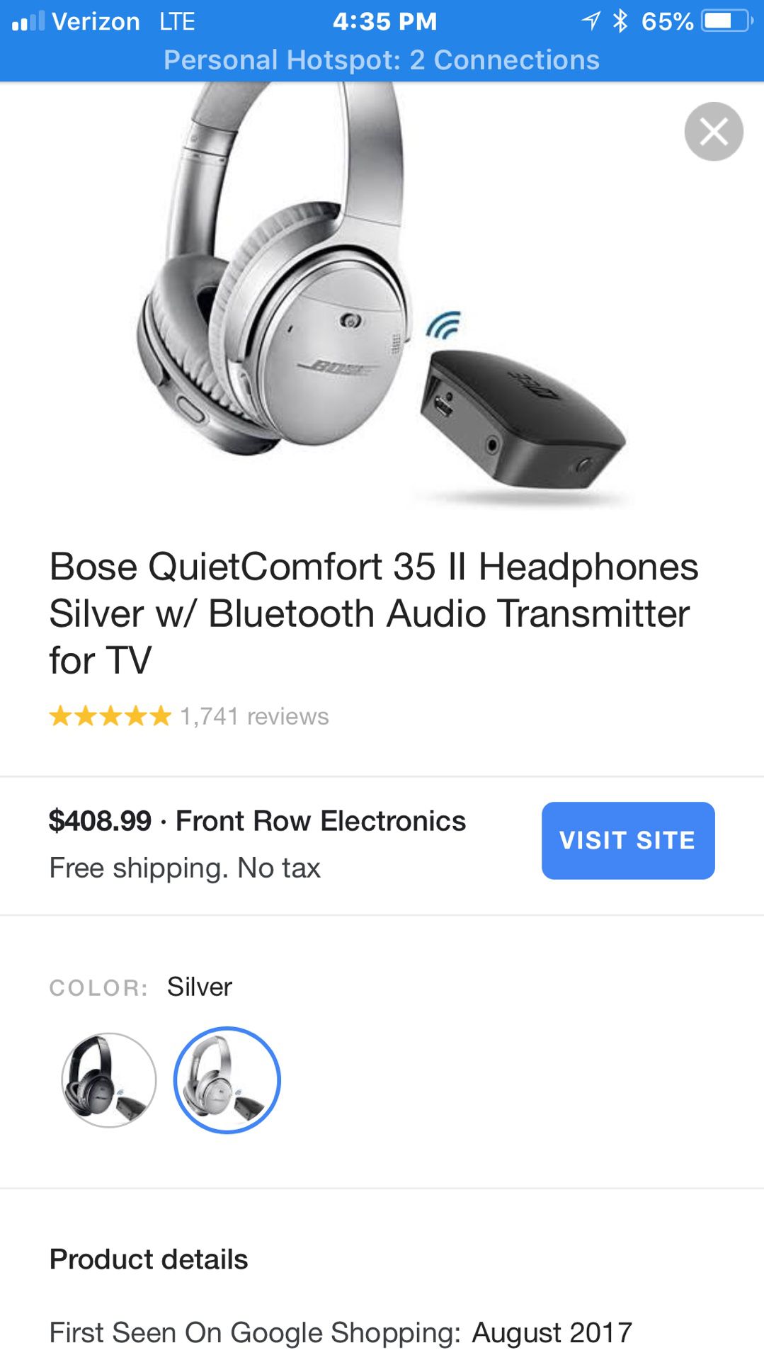 Bose QuietComfort 35 II Headphones Silver w/ Bluetooth Audio Transmitter for TV