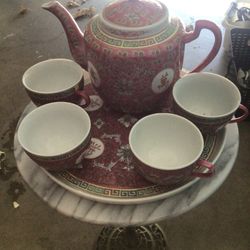 Vintage Chinese Pink Porcelain Tea Set 