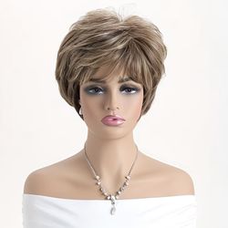 A Stylish And -Looking 10-Inch Short Curly Wig for Women, Made from Synthetic Fibers, Featuring a Side Fringe. Ideal for Everyday Use, Weddings, Festi