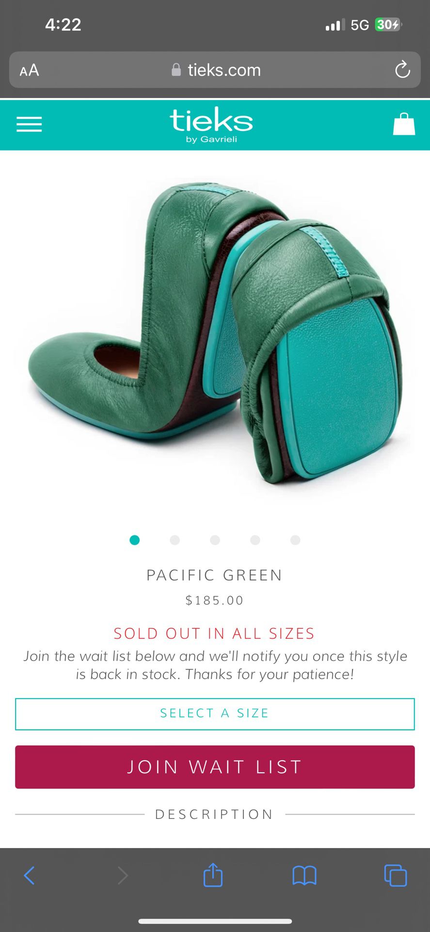 Pacific Green Tieks Brand New! Size 6