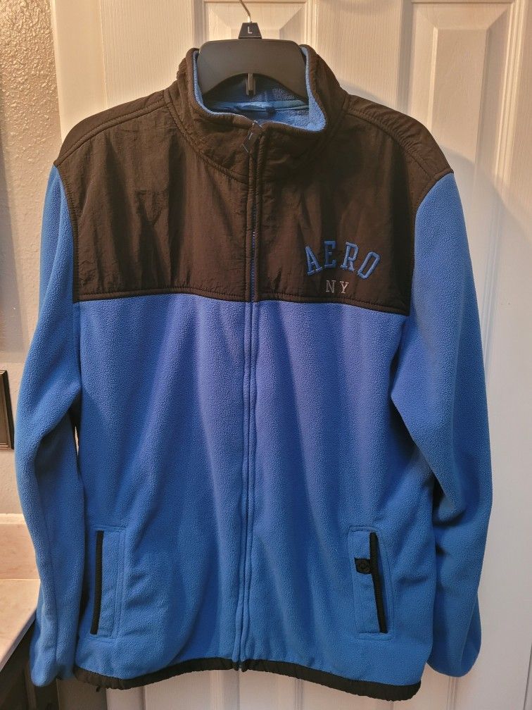 Men's Aeropostale 1987 Black/Blue Fleece Jacket Sz XL 