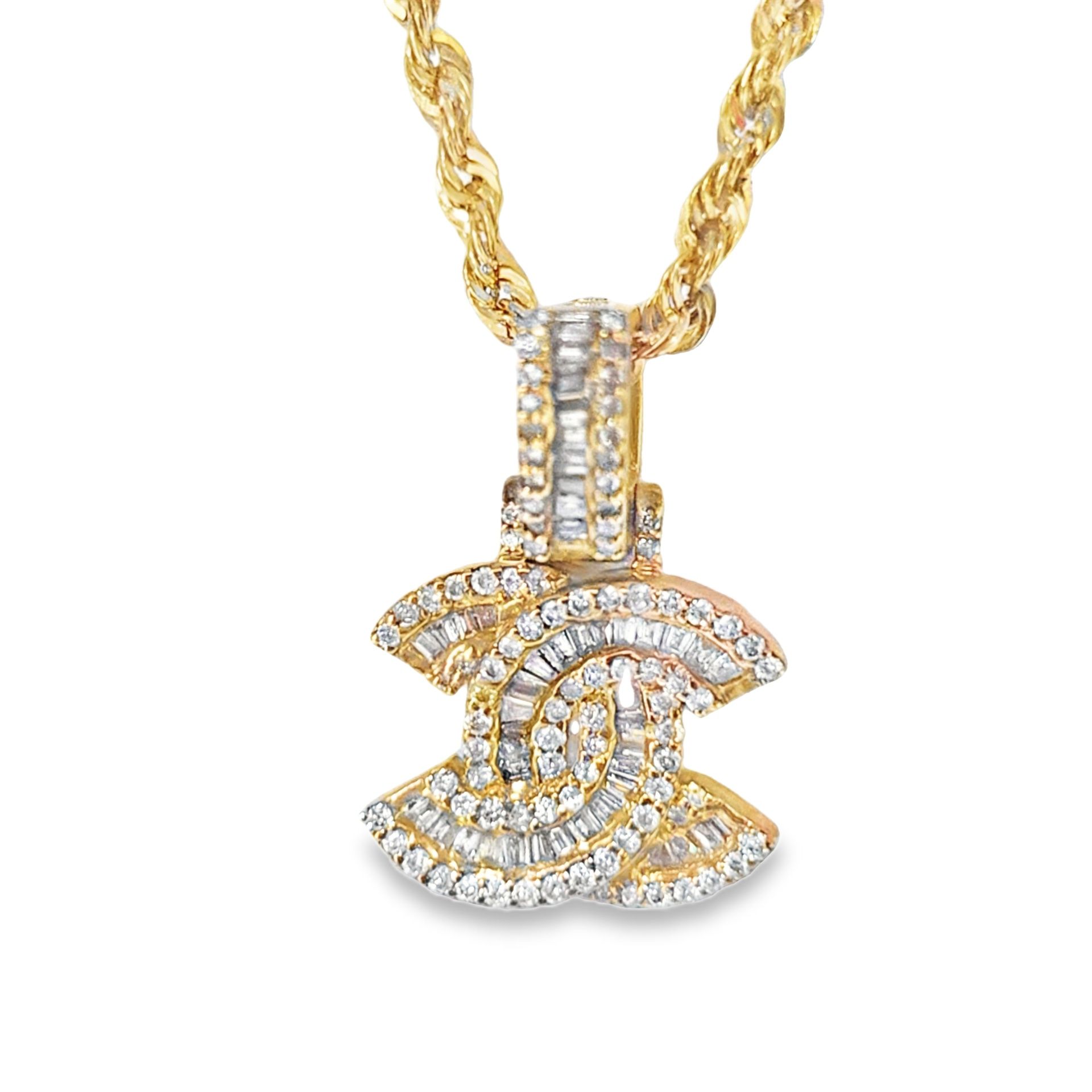 10k White Gold Farandole Chanel Pendant With Rope Chain 0.75 ctw