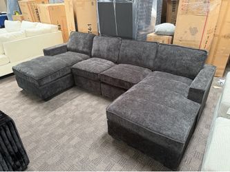 Comfy charcoal gray double chaise sectional