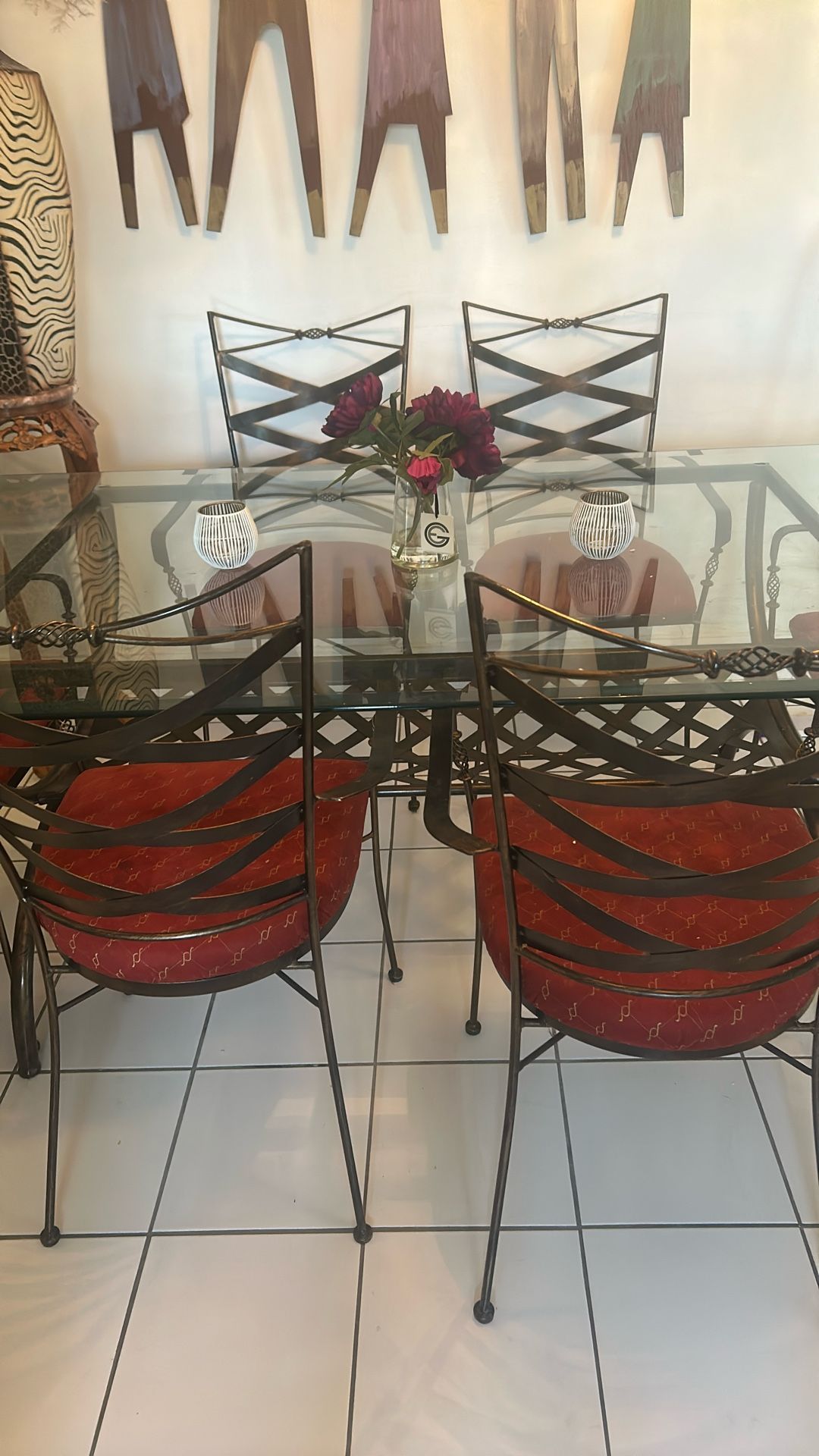 Table Eight Door With dining room, chairs, and good shape, rod, iron, and glass