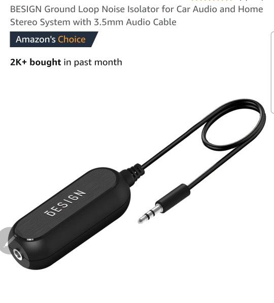 BESIGN Ground Loop Noise Isolator for Car Audio and Home Stereo System with 3.5mm Audio Cable