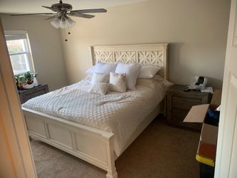 King Size Panel Bed With Upholstered Headboard