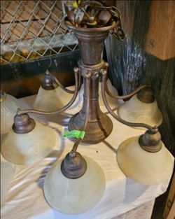 Bronze 5-Light Chandelier with Glass Shades