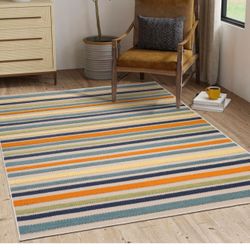 8/10 Outdoor Indoor Rainbow Colorful Stripe Rug Carpet 