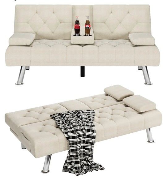 Beige Futon Couch/Bed