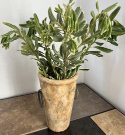 Rustic Tuscan Vase w Iron Ring Handles – Heavy Decorative Piece