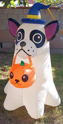Halloween Inflatable Puppy Ghost With Witch Hat.