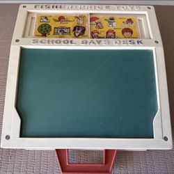 Vintage Fisher Price School Days Desk 1972 Chalkboard Learning Toy for Children