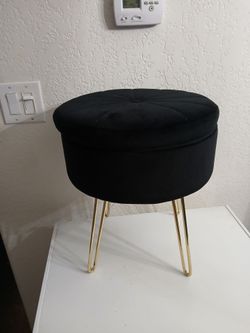 Black velvet stool with storage