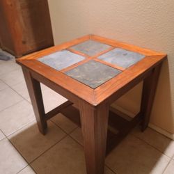Large Wood & Stone End Table