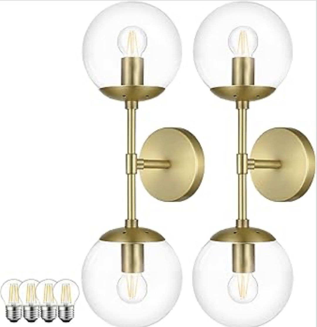 New 19”L 2 Pack Mid Century Modern Bathroom Vanity Light Brushed Gold Sconce 2-Lights Globe