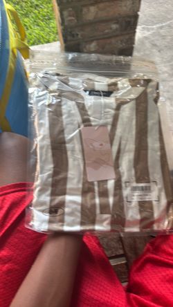 Brown and White Striped Top with Tags
