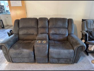 Gray Reclining Loveseat with Console