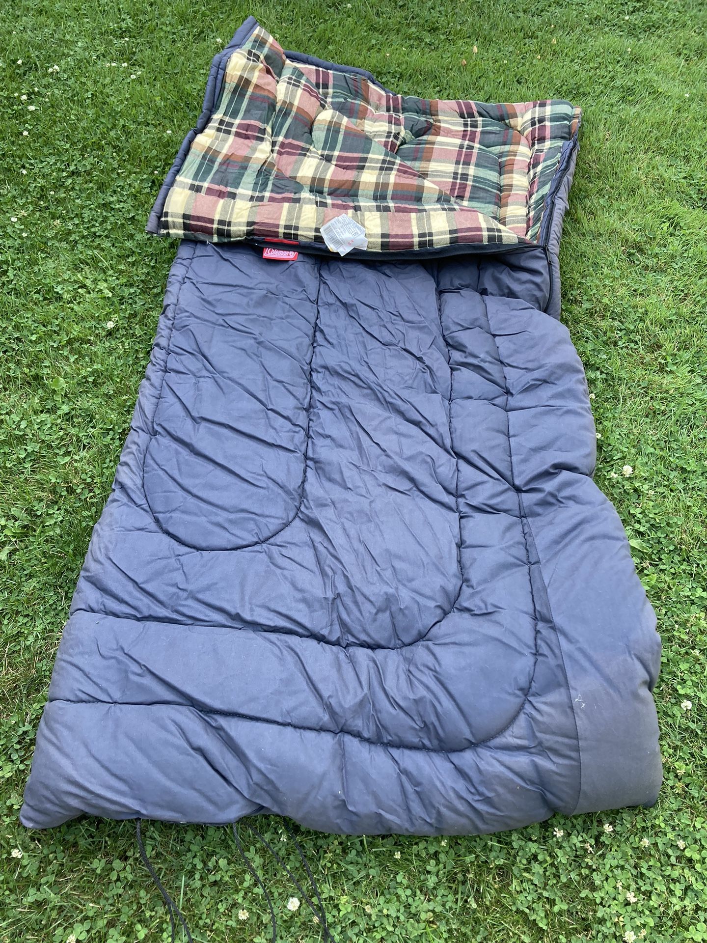 Coleman’s Sleeping Bag: Blue With Plaid Lining, Very Warm