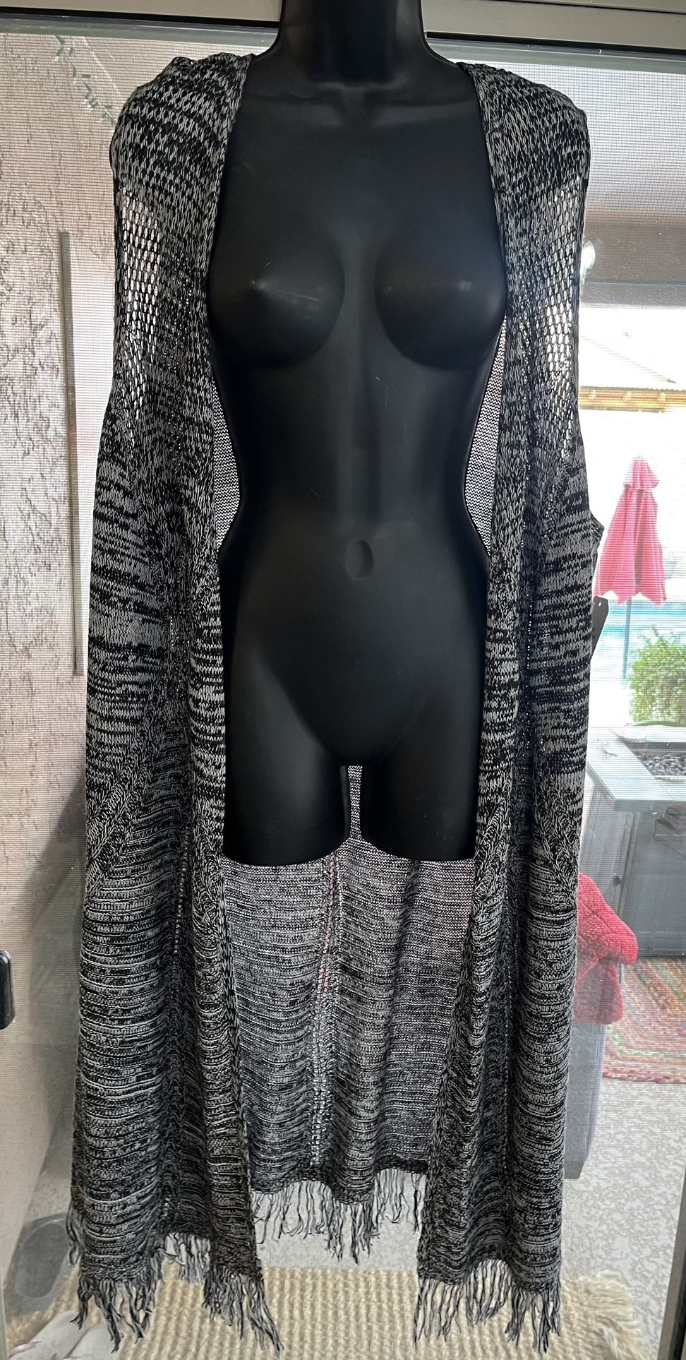 Grey Long Knit Vest Plus Size
