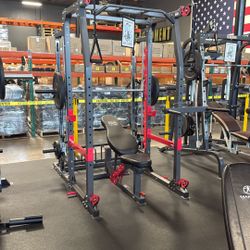 Home Gym Smith Machine Squat Rack Power Cage with Olympic Bench  