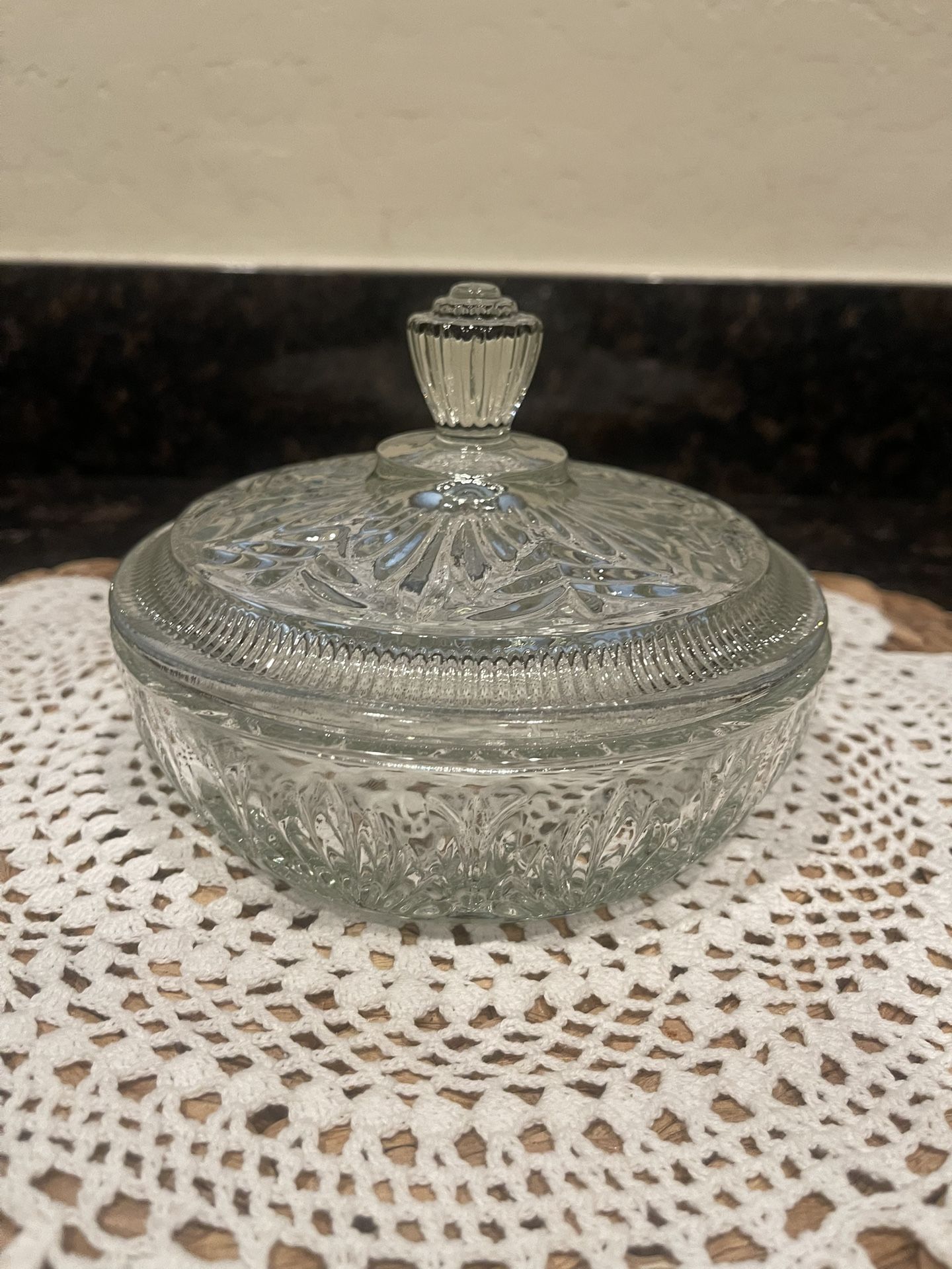 Avon Round Glass Powder Candy Dish with Lid