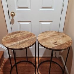 2 Wooden Top with Metal Cage Accent Table