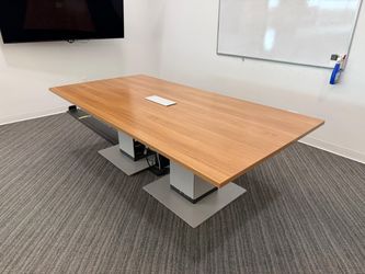 Steelcase 9x4 Powered Wooden Top & Silver Base Conference Table