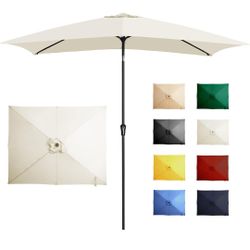 6.5x10 Patio Umbrella Rectangular Outdoor Deck Pool Umbrella White Tilt Crank