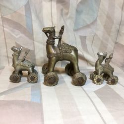 Hindu Temple Toy Trio - Brass Camel Riders