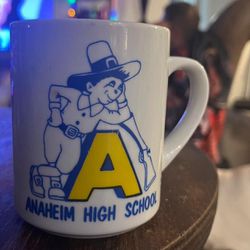 RARE FIND! Vintage 1950s Anaheim High School Mug _ mascot 'Clem Colonist' designed by a Disney artist