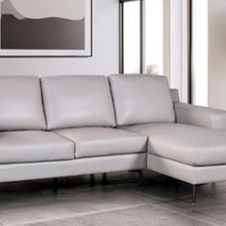 Brand New Grey Leather Modern Style Sectional Sofa 