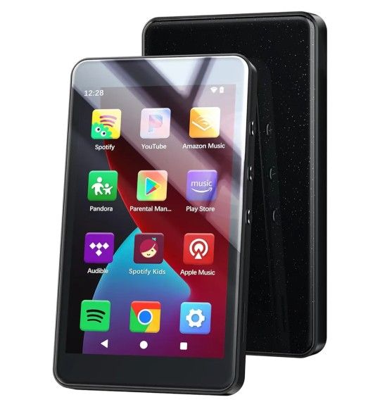 96GB MP3 Player with Bluetooth and WiFi, Android 14 Music Player with Play Store, Spotify, Pandora, Audible, Libby, 4" Flat Screen MP3 & MP4 for Kids 