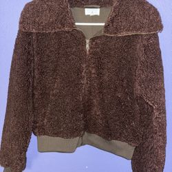 Women’s Brown Zip Up Teddy Jacket Size S