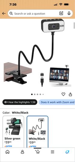 4K Webcam for PC with Light, PDAF Autofocus and Mic for PC Streaming