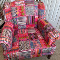  Colorful Patchwork Accent Chair – Boho / Statement Piece