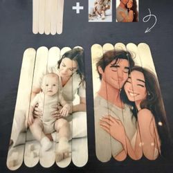 Custom Photo on Wooden Sticks • Personalized Craft Stick Puzzle • Unique Photo Gift • Family Portrait Gift • Anniversary • Kids Keepsake