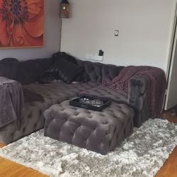 Black Velevet Custome Couch With Ottoman 