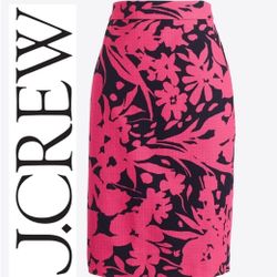 J. Crew Floral Basketweave Navy & Fuchsia Pink Floral Cotton Pencil Skirt Size 6
