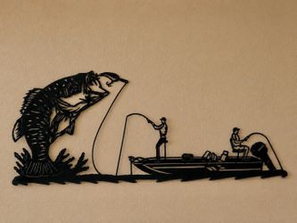 Large 4' Heavy Steel Bass Fishing Wall Art | Man Cave | Cabin | Lake House Decor