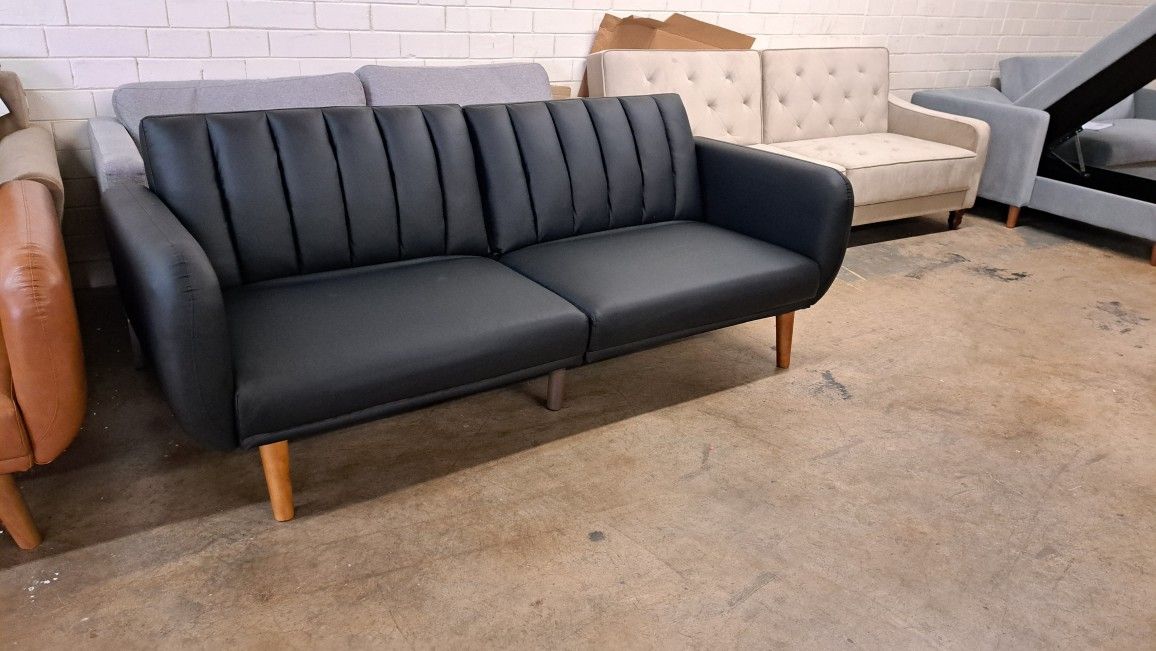 New Modern Futon Sofa Faux Leather Black See Pictures For Dimensions 