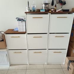 Custom made white shoe rack w solid wood top