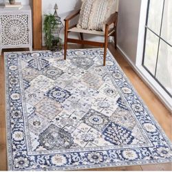 Vintage Collection Low-Pile Geometric Boho Area Rug – Washable, Non-Slip Carpet for Bedroom, Dining Room & Office