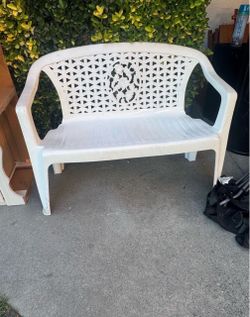 White Plastic Outdoor Patio Bench