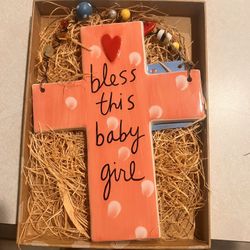 Bless This Baby Girl Cross Wall Hanging 