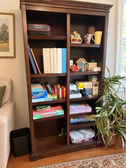 Dark Wood Double Column Tall Bookcase