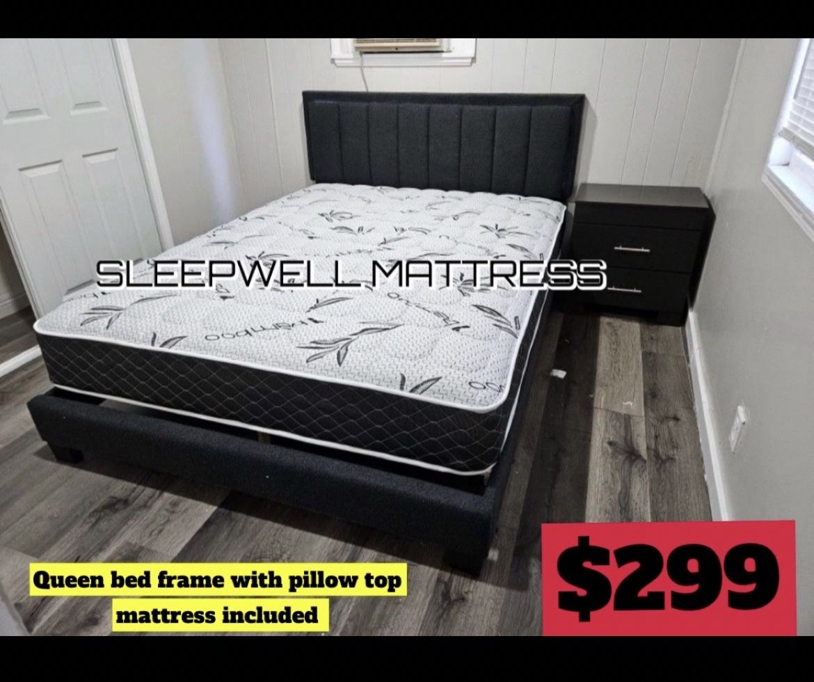Queen Size Bed Frame With Pillow Top Mattress Included