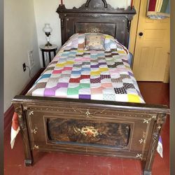 Antique Walnut Single Bed Hand Painted